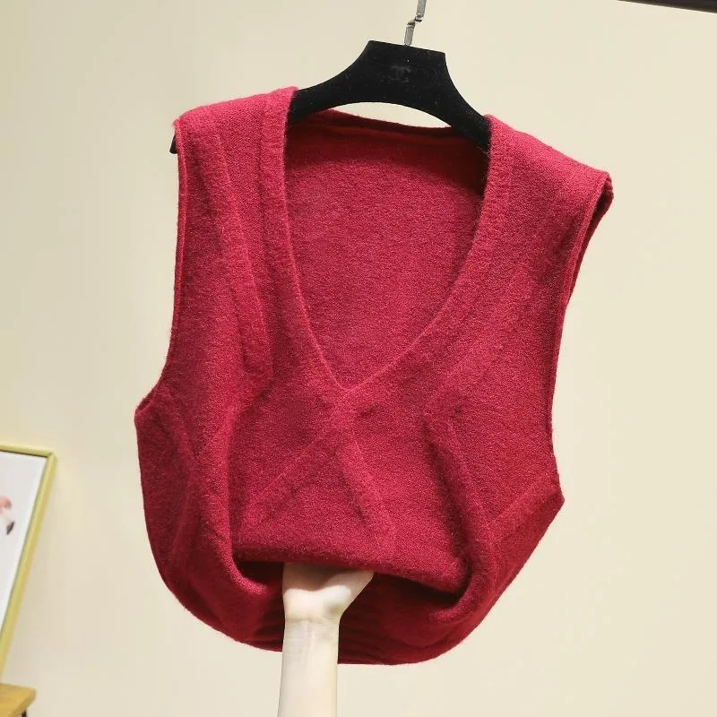 

2021 Spring Autumn Sleeveless Sweater Women Sweet Solid Color V Neck Knitted Loose Sleeveless Slim Vest Jumpers Sweaters Y582
