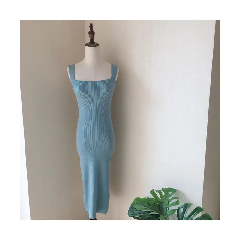 

Retro gentle evening style slim fit bag hip with knitted suspender dress 2021 Korean fashion base skirt