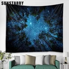 Настенный гобелен с лесными деревьями и звездами, настенный тканевый гобелен, домашний декор, скатерть из полиэстера, ночной гобелен с леса