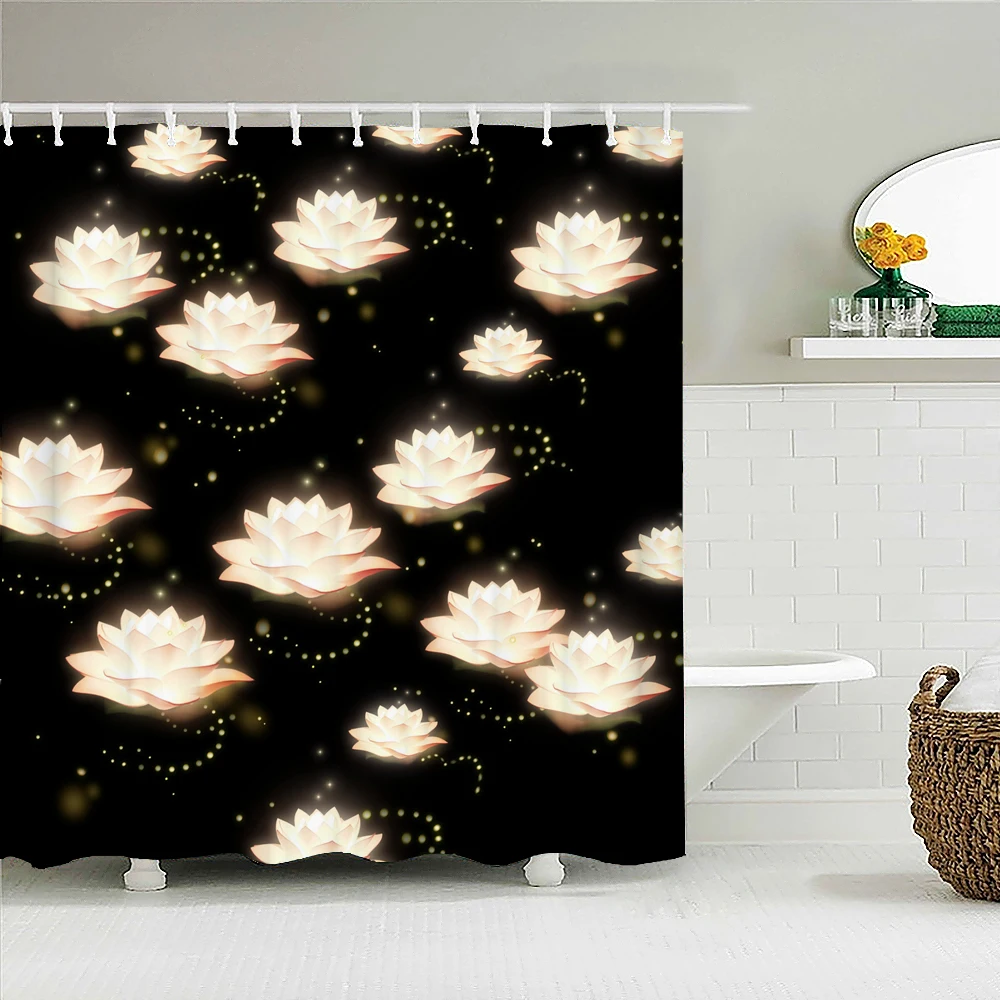 

Beautiful Flowers Lotus Printing Shower Curtain Bathroom Curtains Floral Waterproof Fabric 180X180cm With Hooks Home Decorate