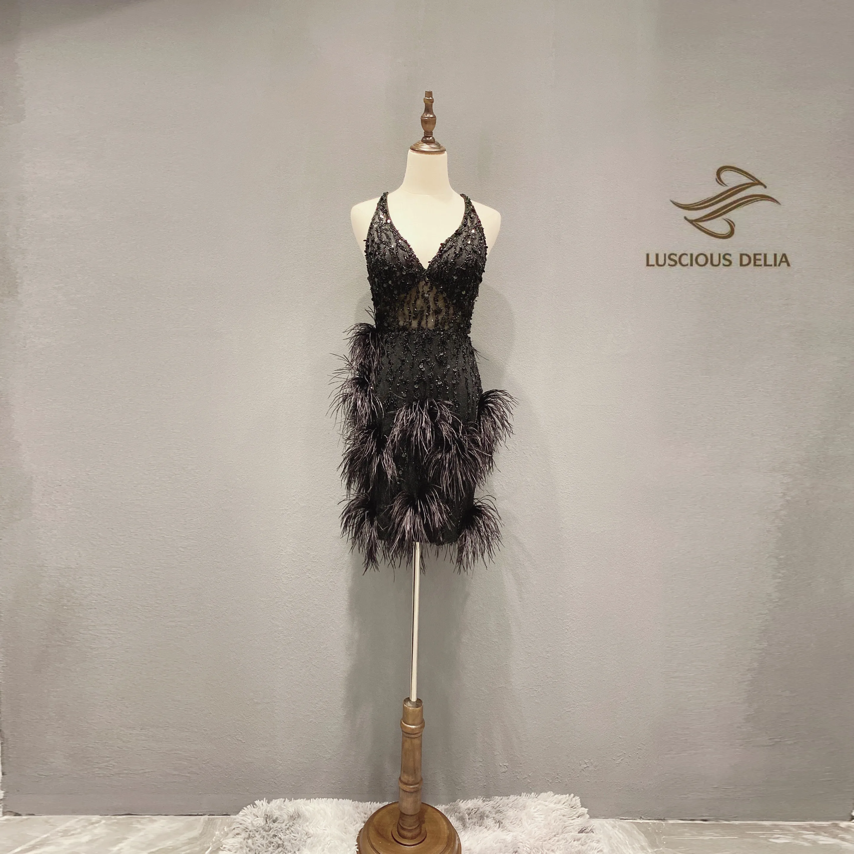 

2020 new evenning dresses women wo party noble special Sexy Feather dress