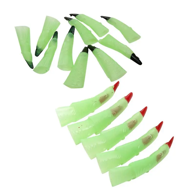 

652F 10Pcs Halloween Luminous Witch Fingers Claws Glow in The Dark Fake Green Vampire Fingernails Cosplay Costume Accessories