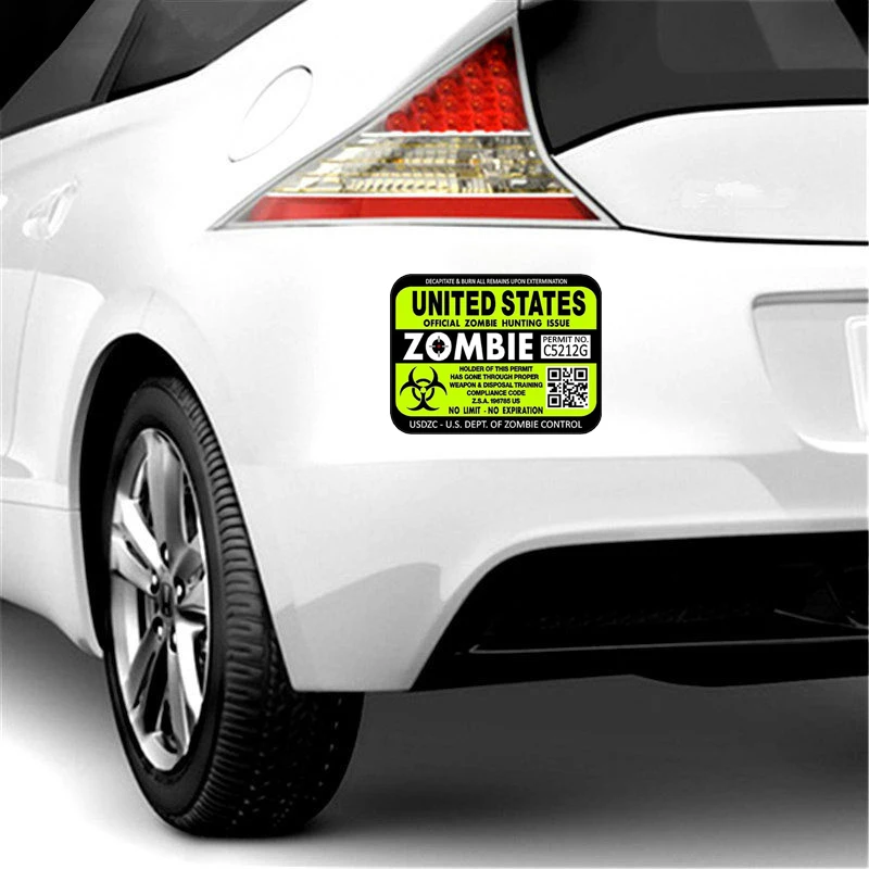 

Creative ZOMBIE Series "United States" Hunting License Permit Car Stickers Retro-reflective Decal Rear Windshield Motorcycle