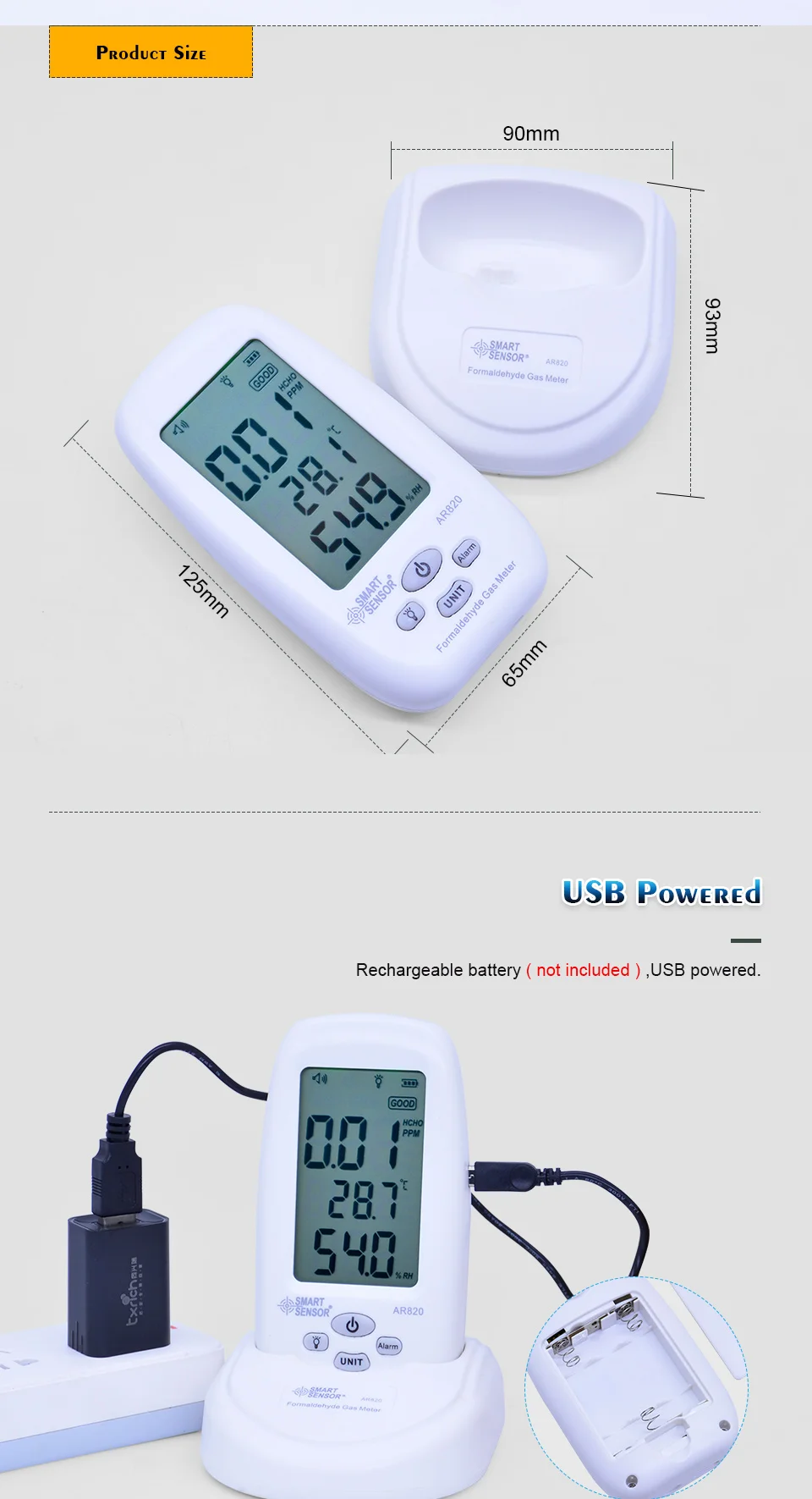 Умный датчик AR820 детектор формальдегида 5 Ppm измеритель загрязнения тест Hcho детектор газа измерение качества воздуха в помещении