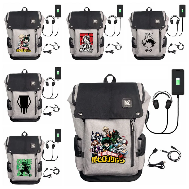 

Cartoon Anime Backpack School Bag My Hero Academia Deku Cosplay Bag with USB Charging Laptop Casual Travel Backpacks Gift