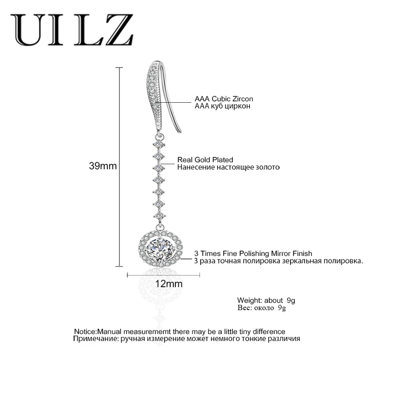

UILZ New Fashion Women Round Zircon Crystal Long Hook Earrings Engagement Party Jewelry Boucle Doreille Femme Bijoux EP2209