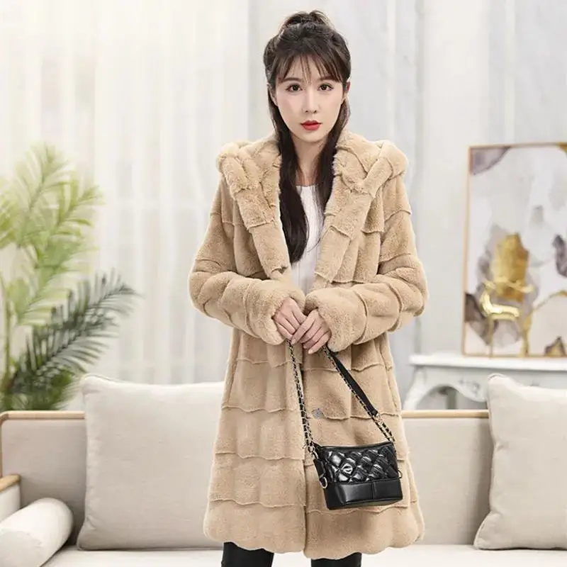 

2021 new winter Korean women's Danish mink long Haining fur mink coat black mink coat