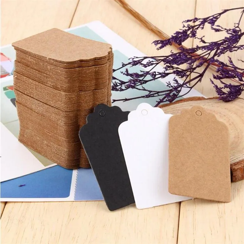 100 шт упаковочные этикетки DIY крафт-бирки коричневые/черные/белые крафт-бумажные бирки для упаковки подарков бирки для украшения свадебного подарка