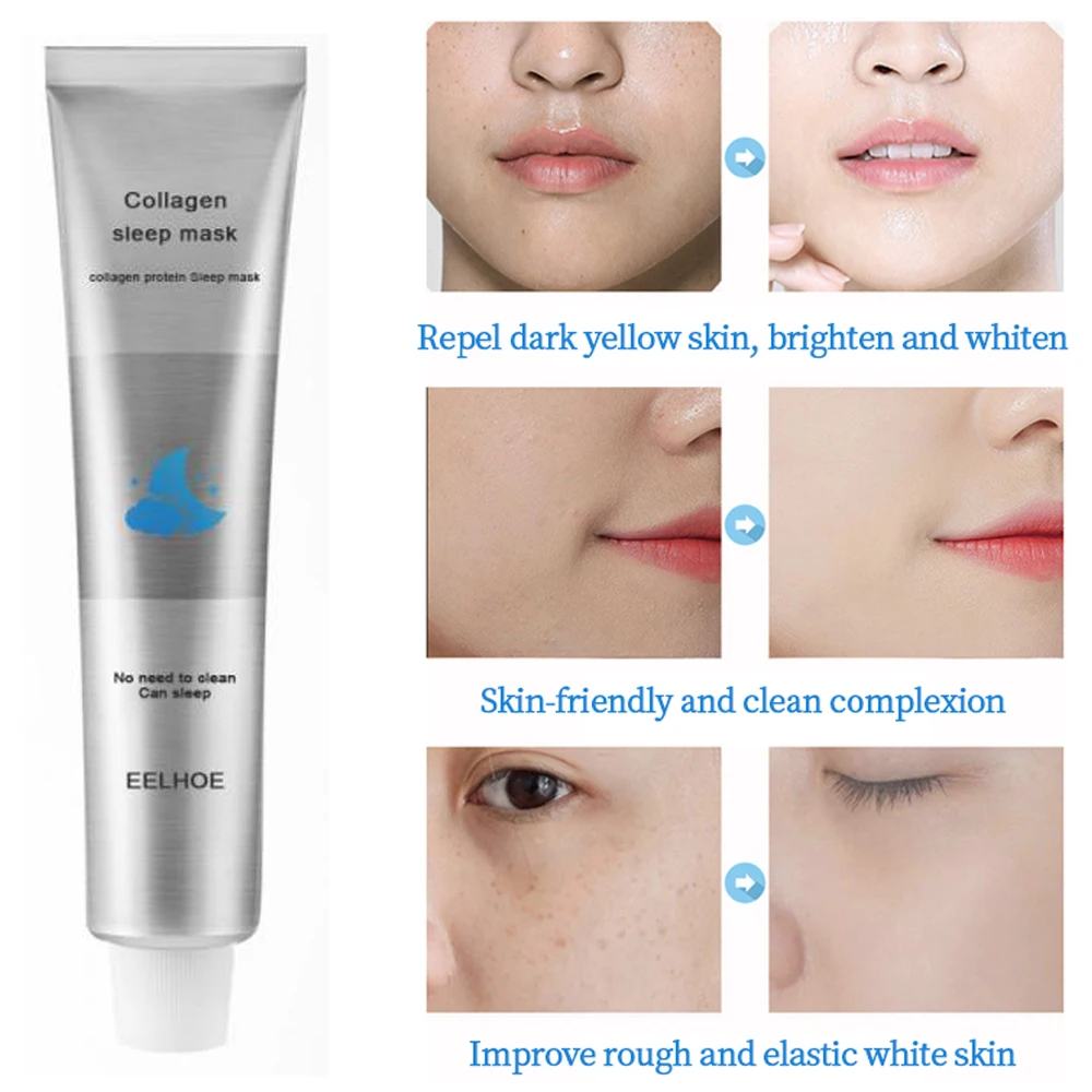

60ml Korea Collagen Cosmetic Deep Cleaning Sleeping Mask All Night Hydrating Wash Free Repair Purifies Skin Facial Cream Mask