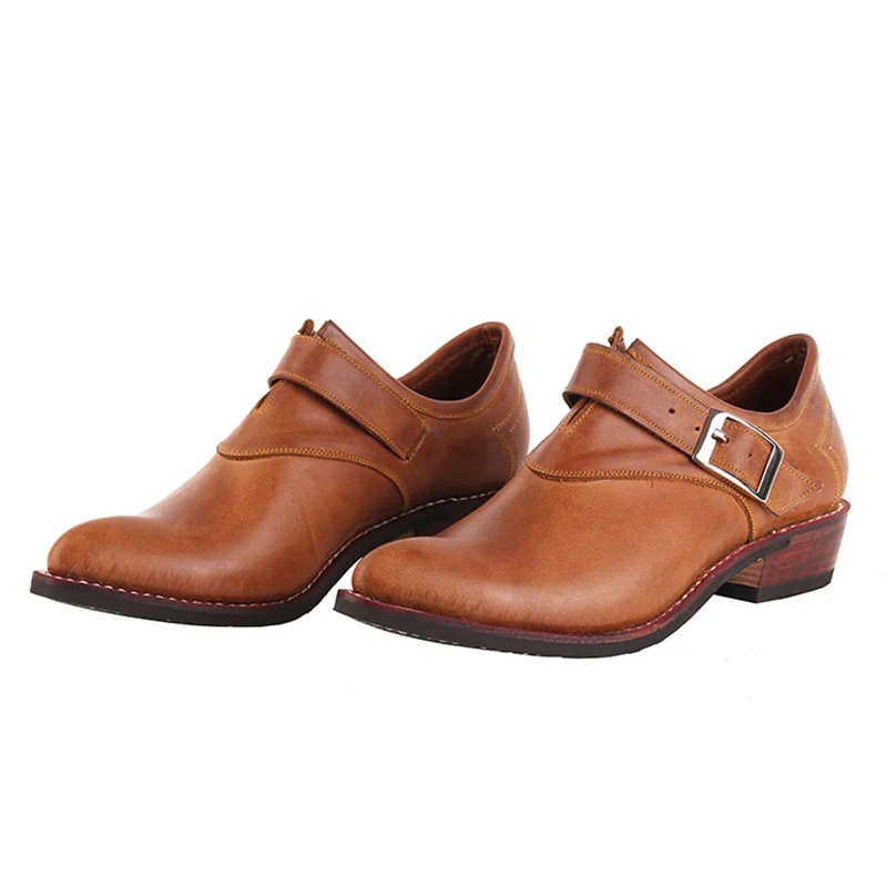 

Handmade Cowboy Men Boots Pointed Toe Buckles Brown Cowhild Leather Ankle Boots Men 3.5cm Heels Fashion Botas Hombre Cool Shoes