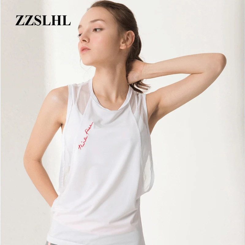 Черная сетчатая майка для йоги Прозрачная бега одежда тренировок Женская белая