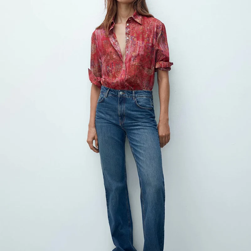 

Za Women's Shirt Ladies Casual Blouses Flower Printed Lapel Sexy Women's blouse Street Beautiful Ladies Jacket