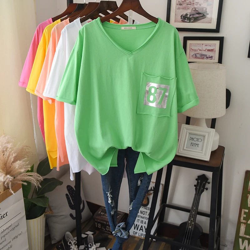 Женская свободная футболка из хлопка яркая уличная с коротким рукавом и