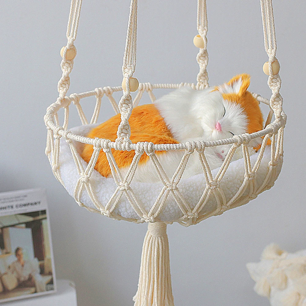 

Cat Hammack Hand-woven Cat Litter Hammock Basket Wall Hanging Boho Style Household Pet Hanging Basket Swing Net Bag Pet Products