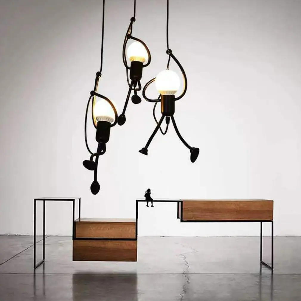 

Iron Little Man Chandelier Cartoon Doll Chandelier Swing Villain Chandelier Led Ceiling Lamp Home Living Room Decoration