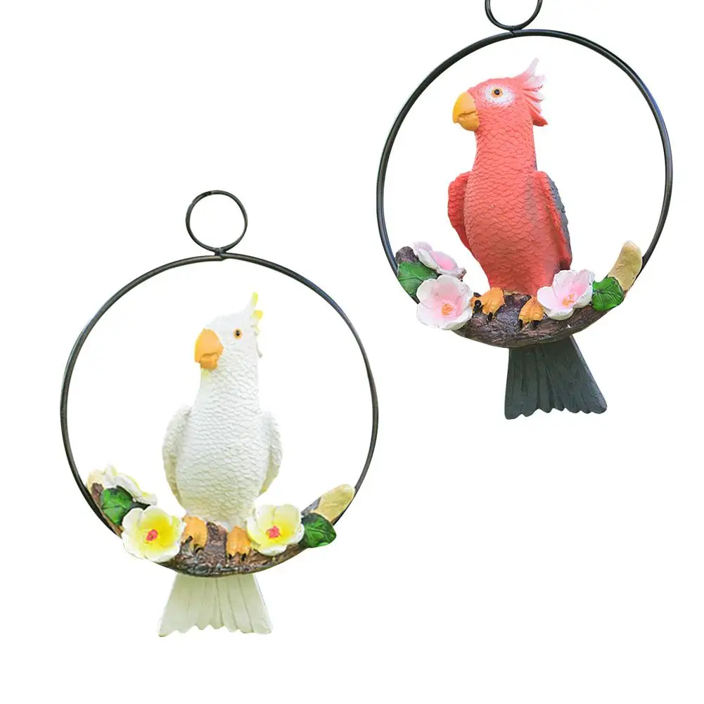 

Perching On Ring Parrot Statue Garden Yard Hanging Bird Sculpture Resin Handicraft Parrot Pendant Garden Decoration Outdoor