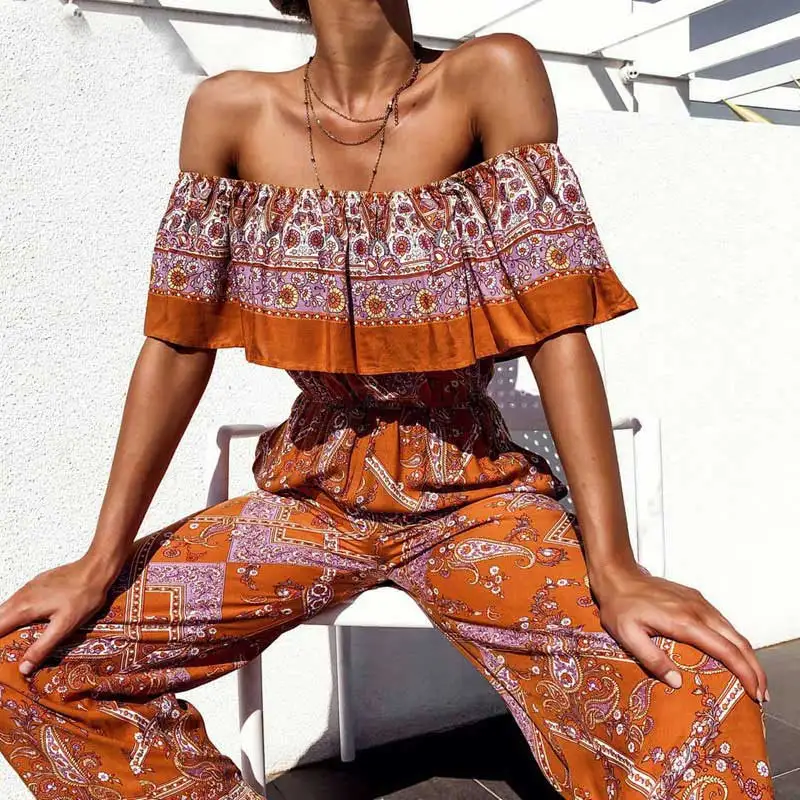 

Jastie Floral Print Women Jumpsuit Summer Off Shoulder Sexy Wide Leg Playsuit Boho Beach Casual Clothes Romper Overalls 2022