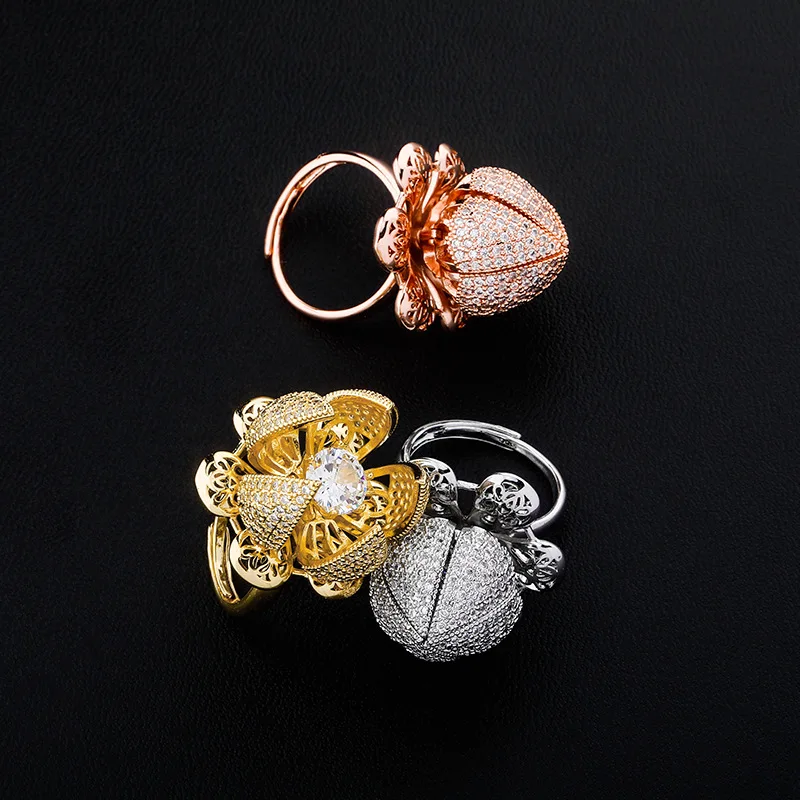

AITIEI New Adjustable Flower Rings For Women High Quality Rings Iced Cubic Zirconia Fashion Hip Hop Charm Jewelry Gift