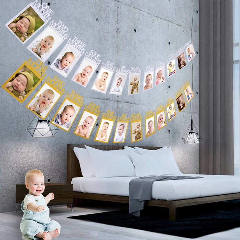 Детский баннер на день рождения 12 месяцев фотофлажки с памятью 1-й украшение