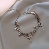 trendy christian cross pendant bracelet stainless steel layered vintage handchain for women 2020