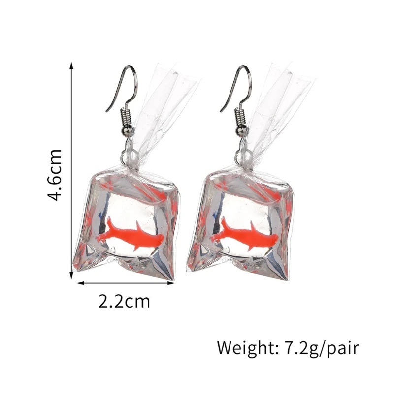 

69HB Women Funny Goldfish Water Bag Shape Dangle Hook Earrings Charm Jewelry Gift