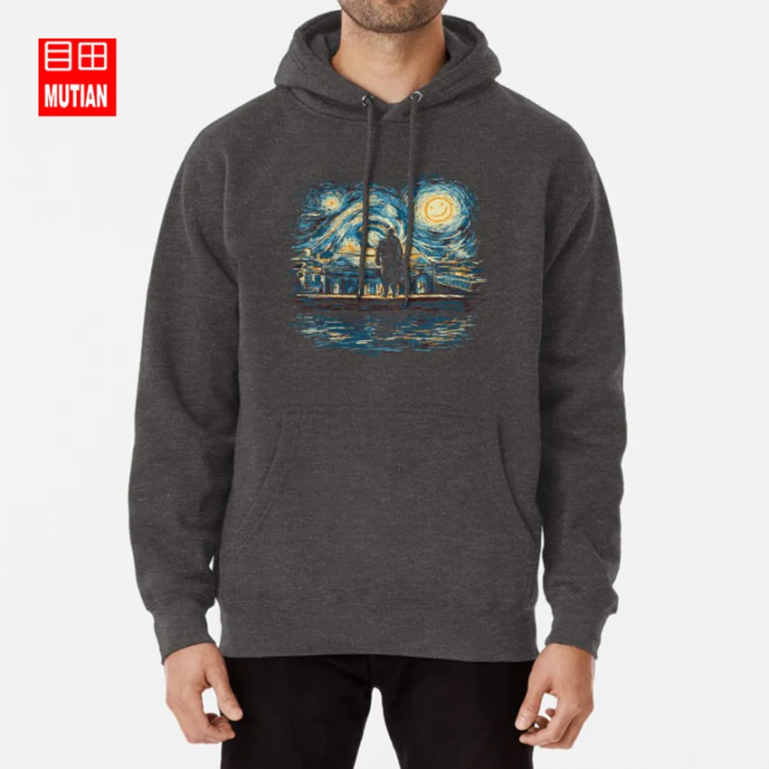 darkgrey-hoodie Звездное падение(Шерлок) Толстовки свитшоты Шерлок Ван Гог Звездная ночь Бенедикт камбербэтч камбербатч гик Британия - Цвет: darkgrey-hoodie