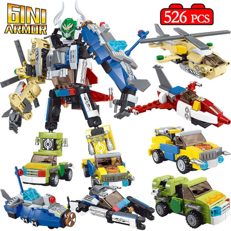 6 в 1 военный деформационный робот автомобиль строительные блоки оружие броня