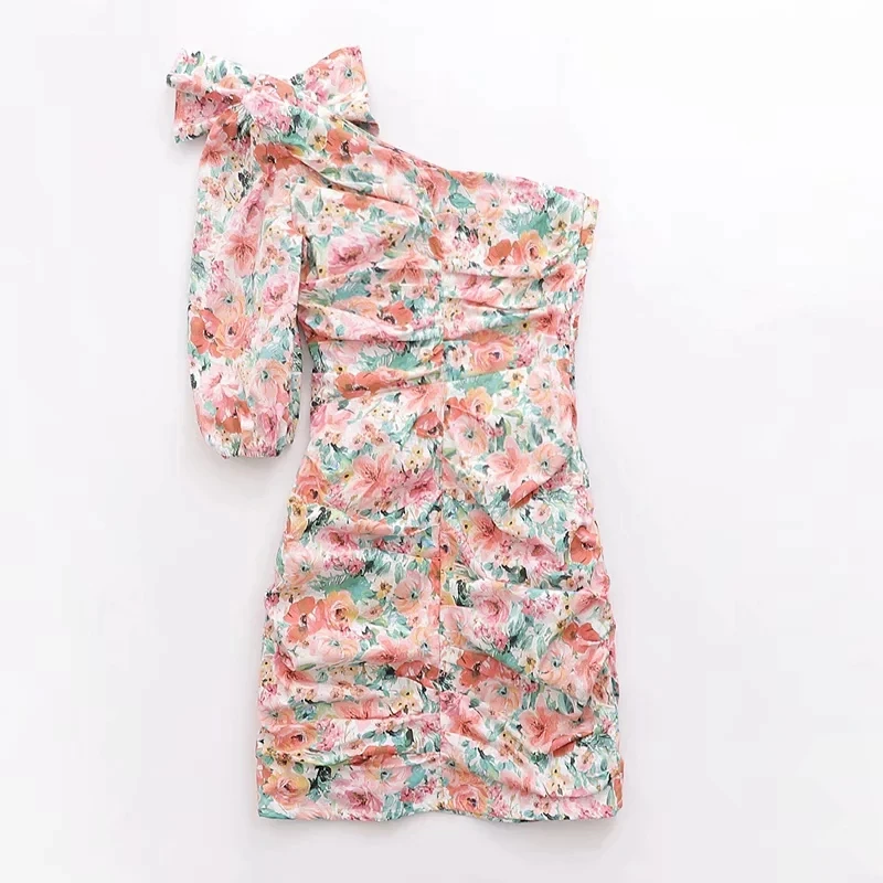 Летнее платье 2019 винтажное Сексуальное розовое на одно плечо Элегантное