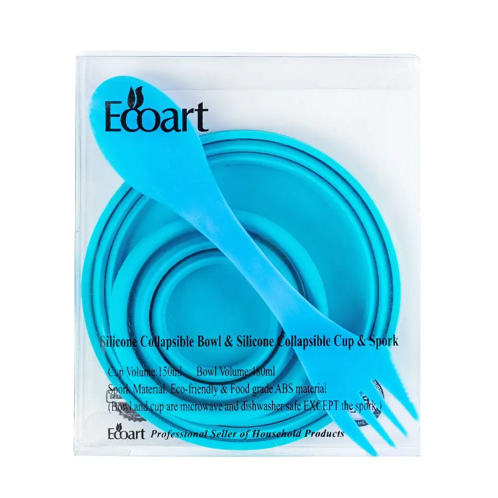 Набор складной силиконовой посуды 350 мл с чашкой/чашей/вилкой для
