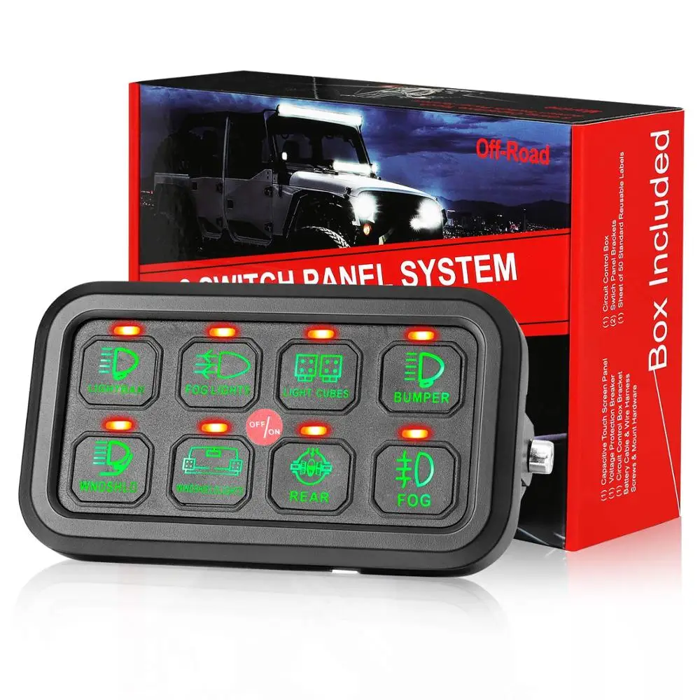 Painel de Interruptor Led Verde Gang Controle Touch Caixa Sistema de Relé de Controle de Circuito para Caminhão Barco Jeep Atv
