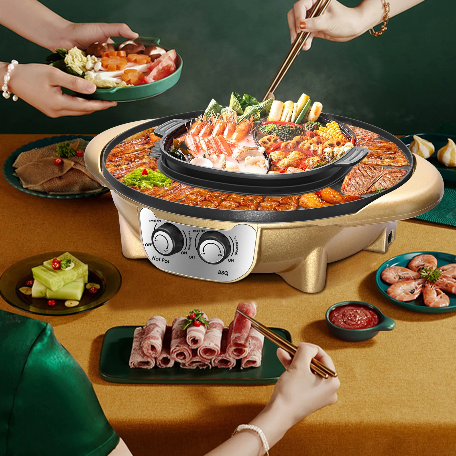 구매 2 In 1 휴대용 전기 그릴 2200W 냄비 무연 바베큐 실내 야외 파티, 바베큐 트레이 전기 베이킹 팬 110/220V
