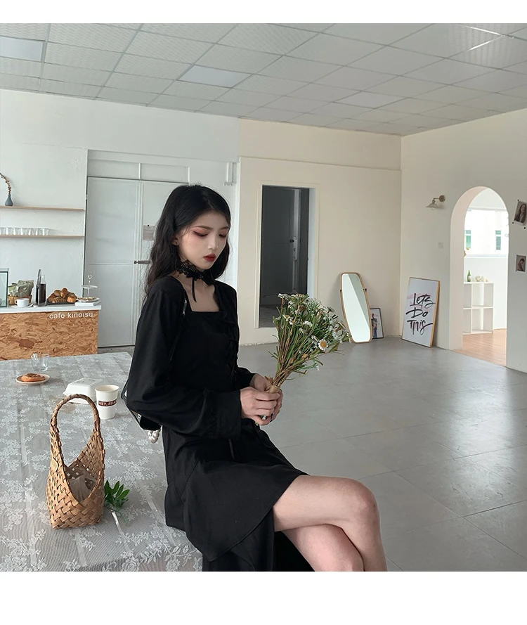 Женское винтажное платье с оборками готическое элегантное черное трапеция