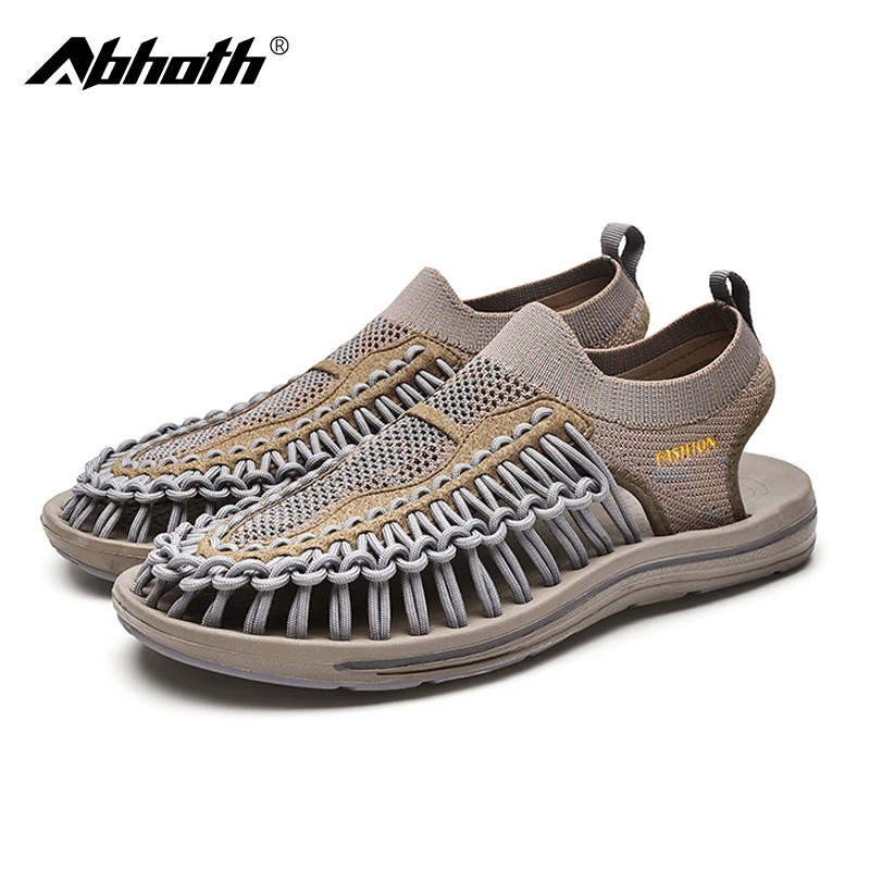 

Abhoth Men Sandals Handmade Weaving Fashion Breathable Casual Beach Shoes Summer Outdoor Leisure Sandals For Men Big Size 39-46