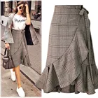 Женская длинная Плиссированная юбка, повседневная простая модная пикантная клетчатая юбка с высокой эластичной талией, 38 #, 2020