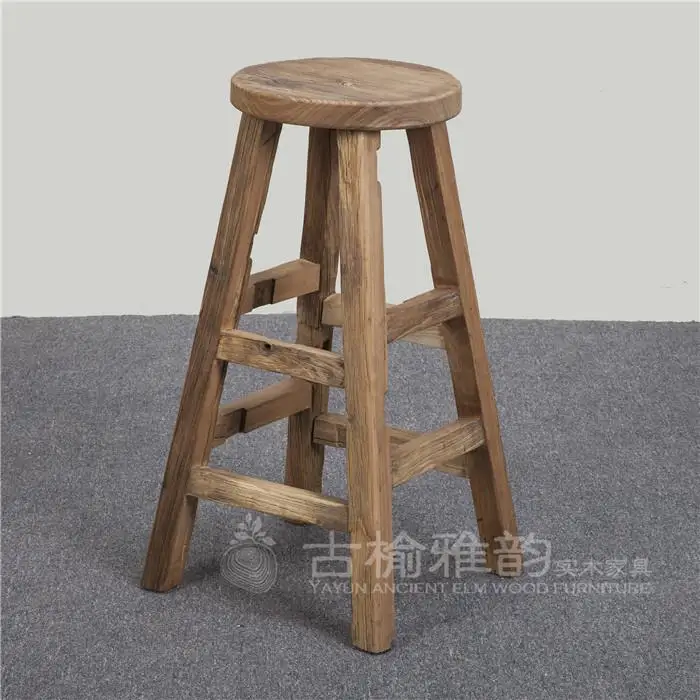 Старый барный стул Круглый Барный высокий спереди выветриваемая старая дверь