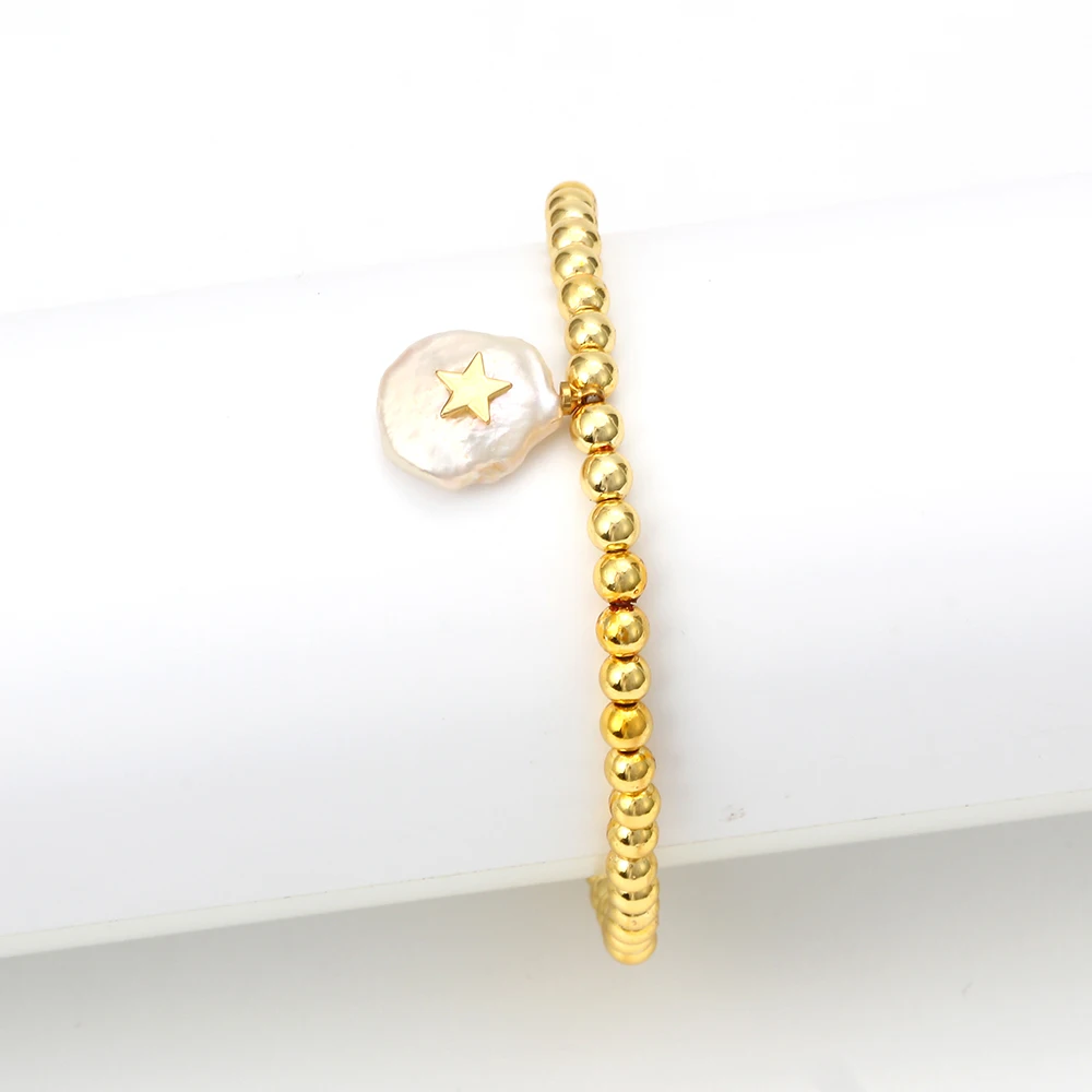 Браслеты с бусинами из гематита золотого цвета жемчугом|Браслеты шармами| |