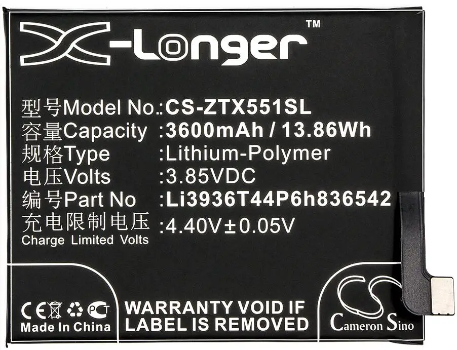 

cameron sino 3600mah battery for NUBIA M2 M2 Dual SIM M2 Dual SIM TD-LTE NX551J Li3936T44P6h836542 for ZTE Nubia M2