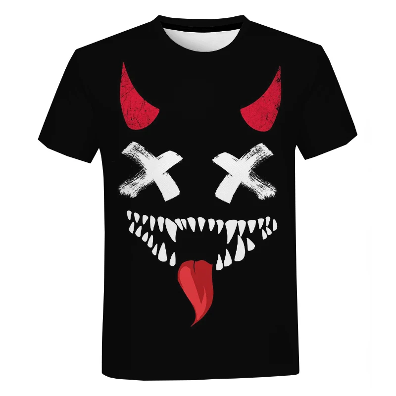 

New Funny Devil Smiling Face 3D Print T-shirt Men Women Summer Fashion Casual Short Sleeve Harajuku Streetwear Oversized T Shirt