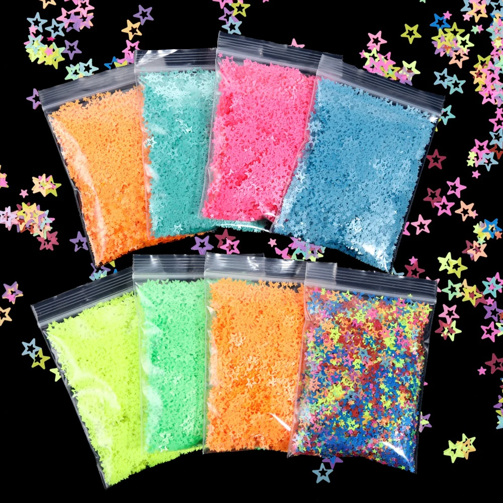 10g/lot Glitter Neon Hollow Star Flakes Fluorescent Resin Filler for Epoxy Resin Mold Nail Art Shining Handmade Decor Fillings