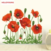 qt 0061 new red poppy removable art waterproof bedroom wall stickers home decor art flower vinyl mural wall decals removable