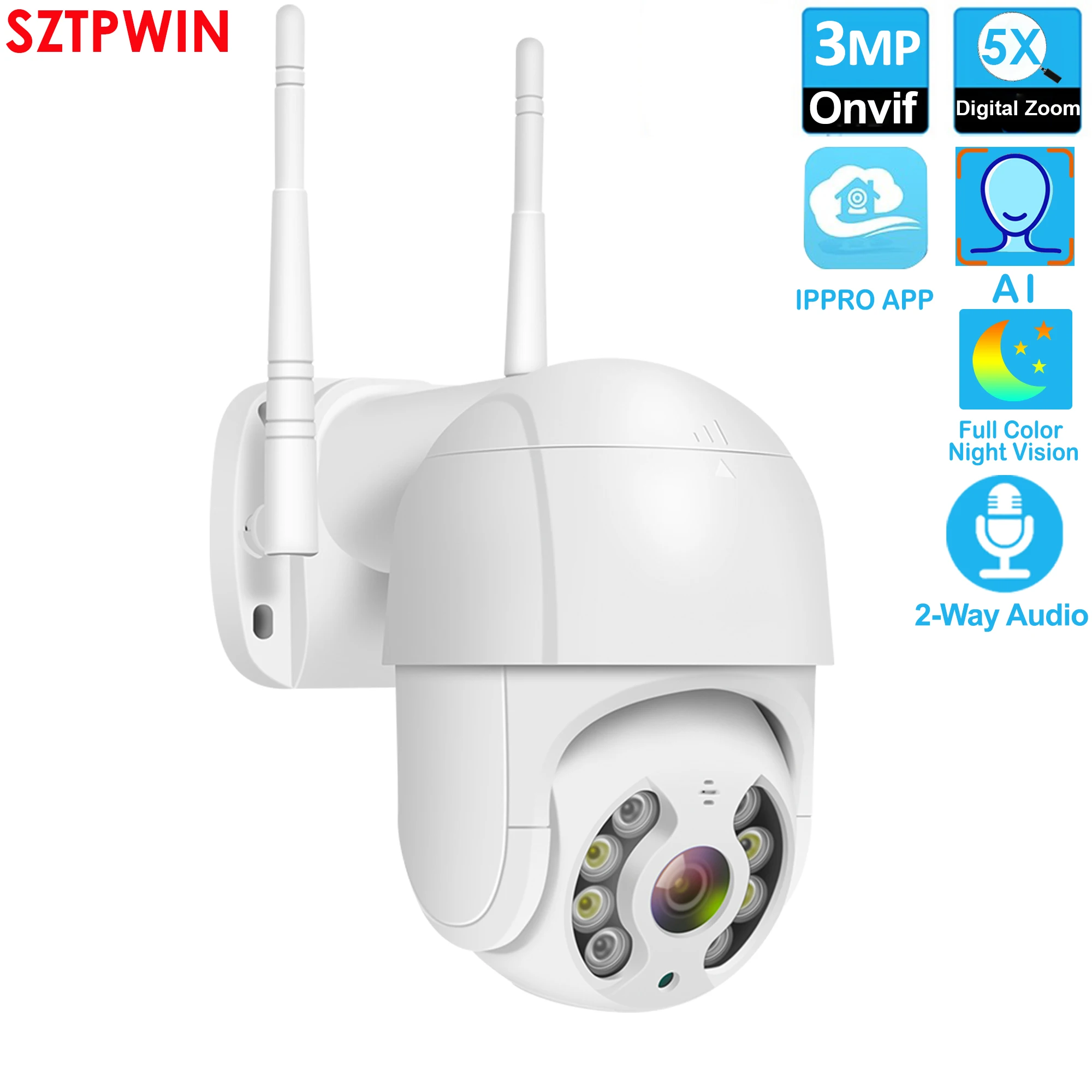 Дешево Беспроводная IP-камера PTZ, 2,0 Мп, 1080 дюйма, Wi-Fi, 5-кратный цифровой зум