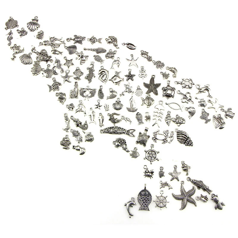 

For DIY Charm Handmade Crafts 100PCS Mixed Antique silver-color mini Ocean Dolphin Shell Charms Pendant Jewelry Making