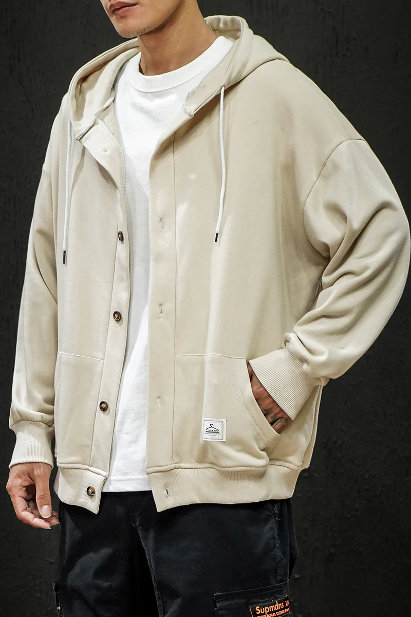 

Autumn Men's Solid hooded Jacket Oversized Long Sleeve Running Clothing Fashion Streetwear Casual Loose hooded cardigan Coat