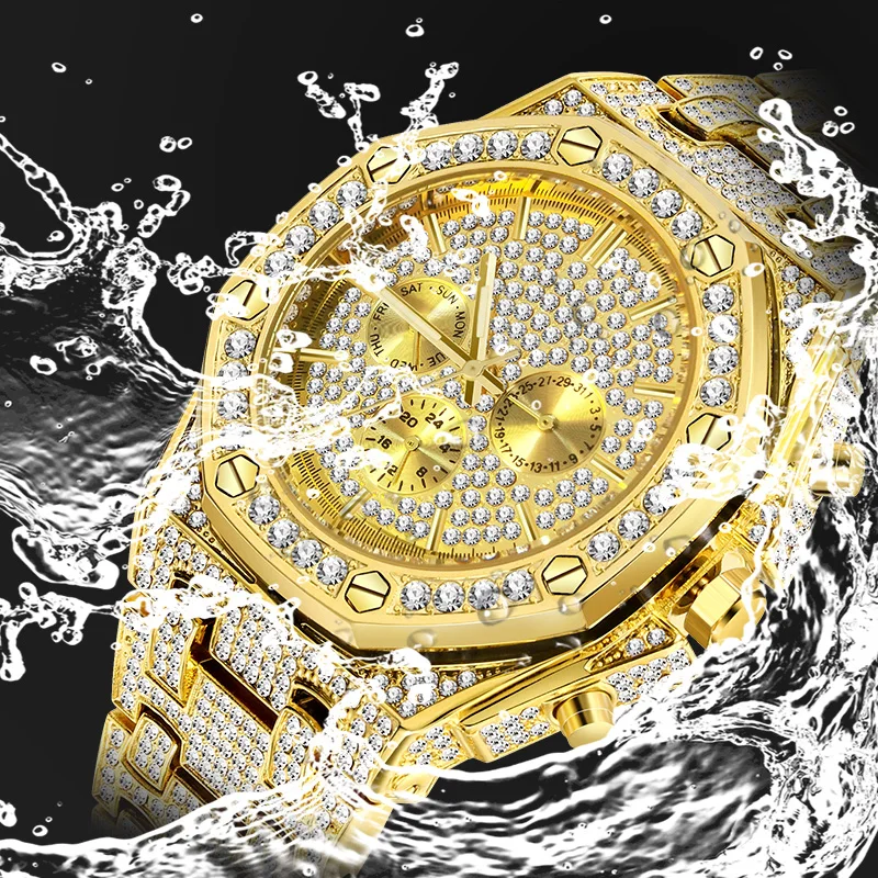 Часы хронограф MISSFOX мужские спортивные водонепроницаемые из нержавеющей стали с