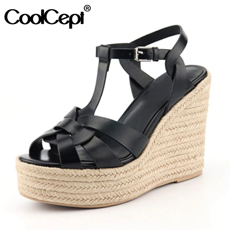 Женские босоножки на танкетке CoolCept летняя обувь из натуральной кожи с открытым