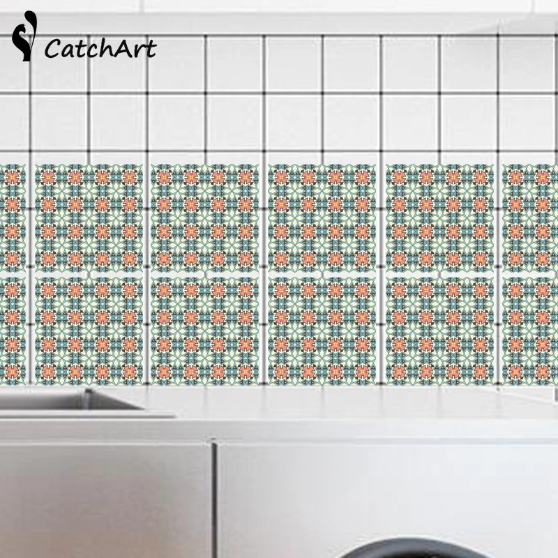 

20x100cm Vintage Flower print Square Self Adhesive Tile Stickers Kitchen Bathroom Decal Home Decor Wall Art Wholesale customized