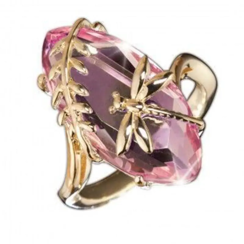 

Vintage Dragonfly Rings for Women Luxury Oval Crystal Women's Promise Ring Yellow Gold Color Wedding Jewelry Accessories Gifts