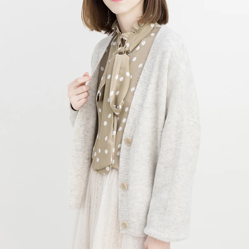 Вязаный кардиган женский свитер с длинным рукавом-фонариком свободный v-образный