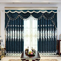 blue high quality fabric embroidery curtains for living room european luxury embroidered tulle window curtains fabric drapes