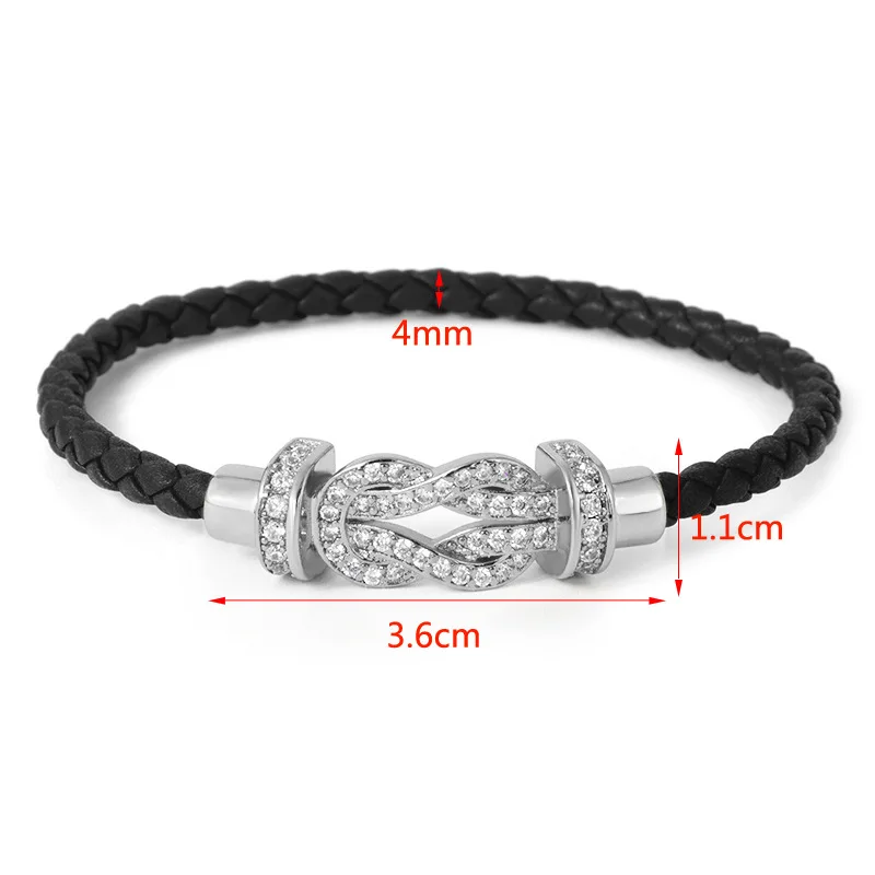 Браслет с фианитами для мужчин и женщин кожаный браслет пряжкой кристаллами под